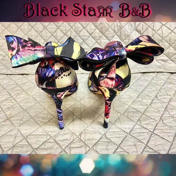 🦋Black w/colorful Butterfly pattern stilettos by Neiman Marcus. Sz 6.5 NEW - Picture 5 of 8
